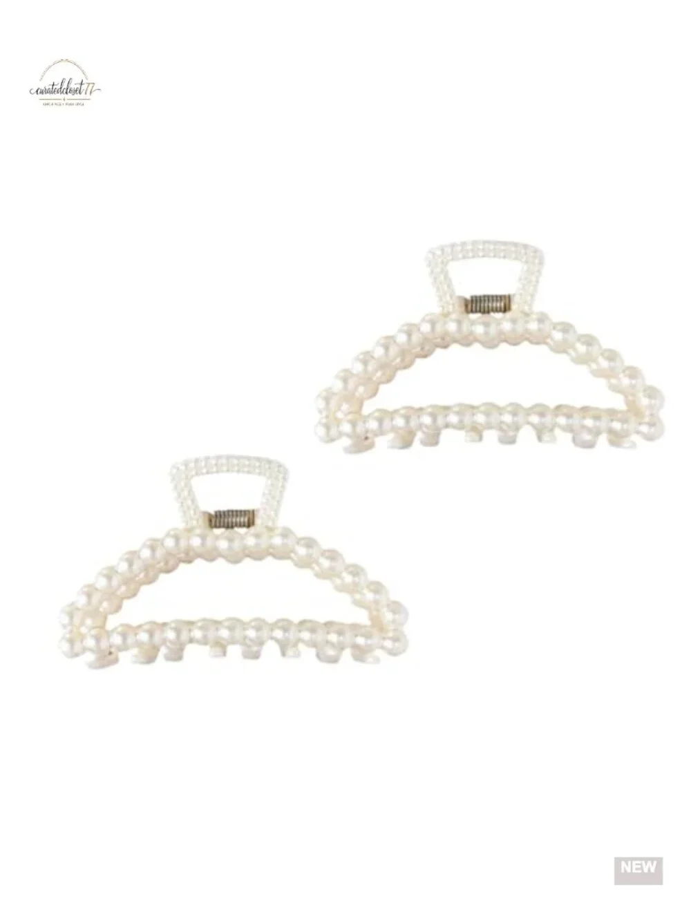 2 Large Claw Hair Clips with Faux Pearl Accents for Thick Thin Hair